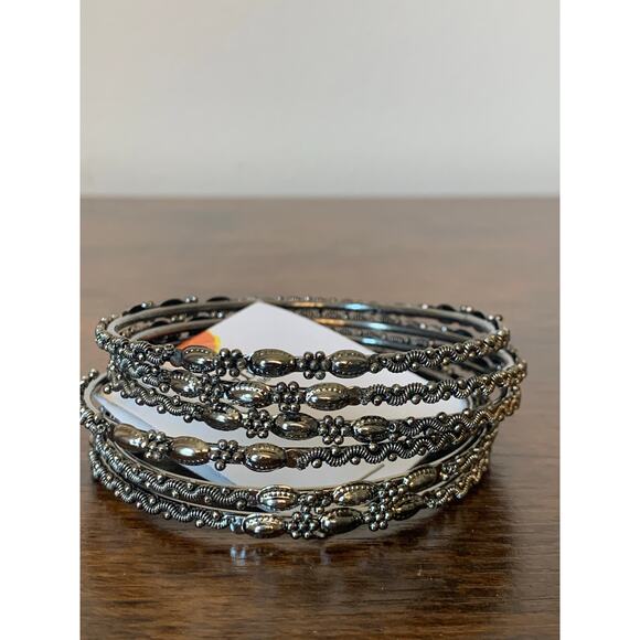 Antika Antique Silver Set of Seven Bangle Bracelets with Designs New with tag - Picture 1 of 5